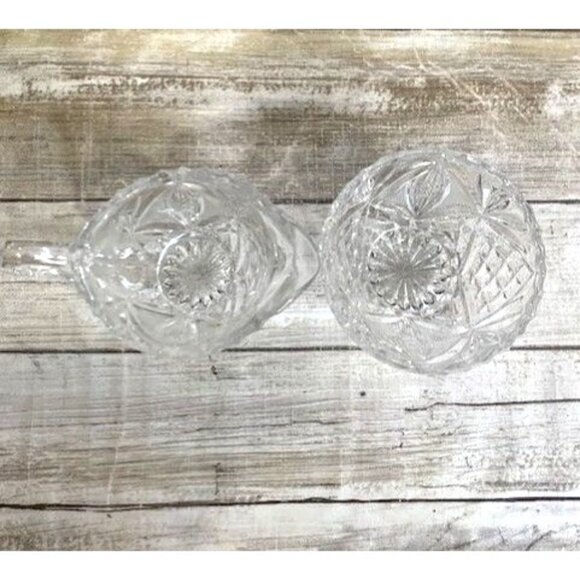 Vintage European Cut Crystal Creamer & Sugar Bowl Set Diamond & Fan Pattern - Picture 2 of 10